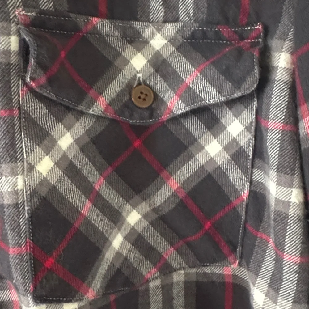 J.Crew Flannel Men’s XL Plaid Button Front Cotton Shirt‎ Gray Burgundy